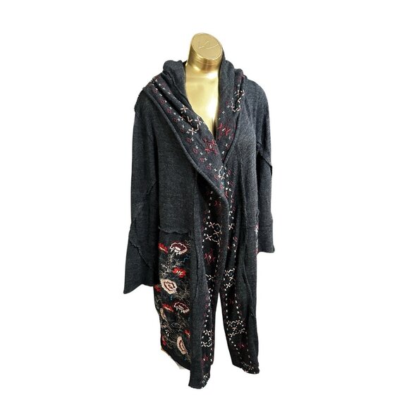 Athleta Sweaters - Athleta Caite Long Grey Embroidered Hoodie Cardigan - Medium - Wool Blend